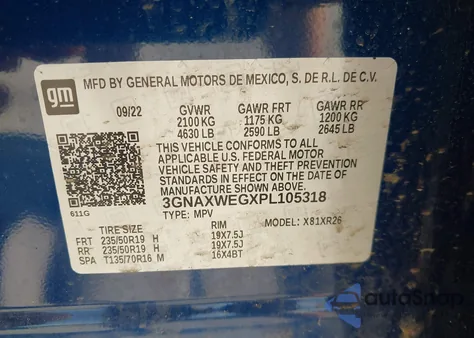 2023 Chevrolet Equinox Awd Rs z USA, uszkodzony, nr VIN 3GNAXWEGXPL105318